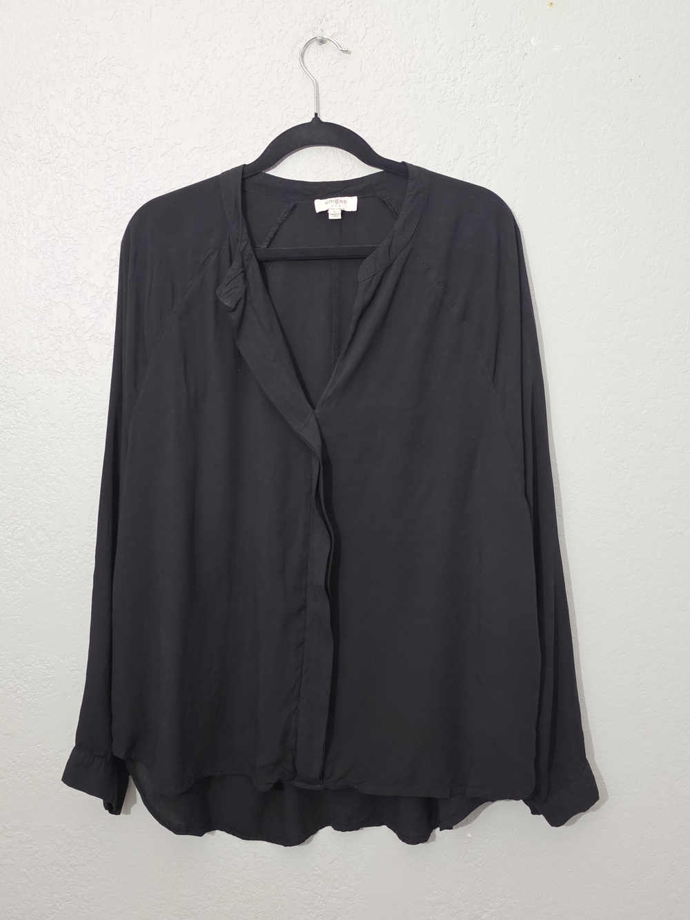 Umgee Black Long Sleeve Semi-Sheer Boho Blouse Flowy Women Large